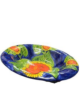 EL Salvador Handmade large blue green serve decorative ceramic bowl SKU 10-196